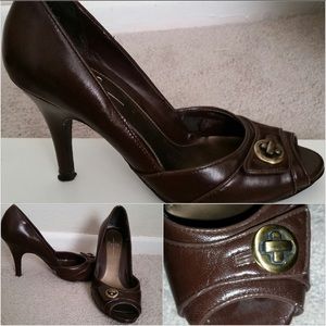 Paolo brown peep toe heels